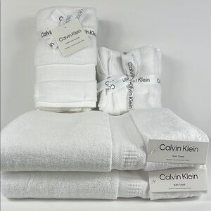 Calvin Klein Bath Towel Set Solid White Bath Hand Wash Cotton 8 Piece Set NEW